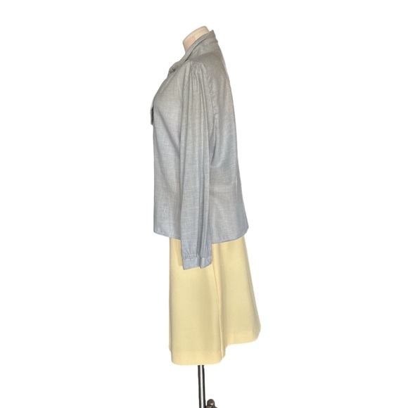 Classic Minimalist Vintage 1980s Secretary Blouse – Blue Gray – Approx L - Picture 4 of 6